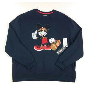 Makobi Mens 6XB Mickey Mouse Rhinestone Navy Blue Pullover Crew Neck Sweatshirt